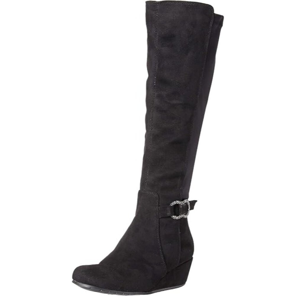 Kenneth Cole Reaction Women Tip Dress Wedge Heel Boot Round Toe Mid-Calf Black 5